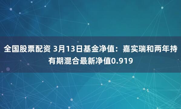 全国股票配资 3月13日基金净值：嘉实瑞和两年持有期混合最新净值0.919